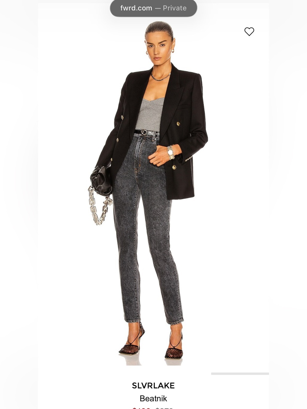 SLVRLAKE Beatnik High Rise Slim Jeans Interstate Grey Size 23 $299 retail